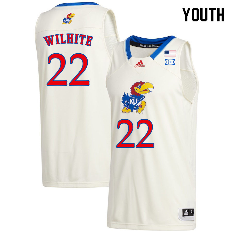 Youth #22 Dillon Wilhite Kansas Jayhawks College Basketball Jerseys Stitched Sale-Cream